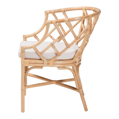 Natural Rattan Dining Chair - Handwoven Barrel Accent Chair