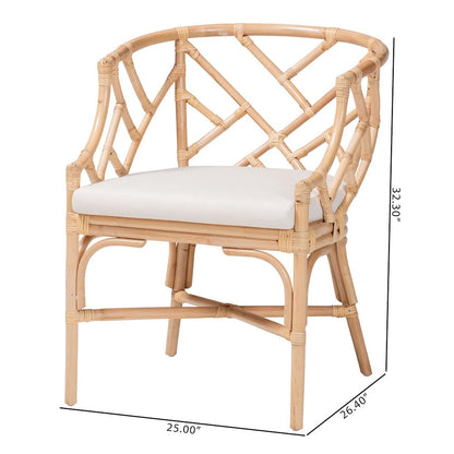 Natural Rattan Dining Chair - Handwoven Barrel Accent Chair