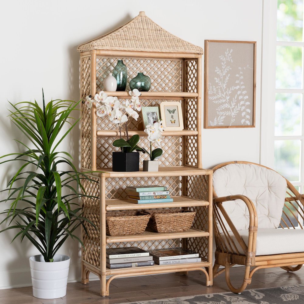 Adonis Natural Rattan Display Shelf - Freestanding 6-Tier bookcase