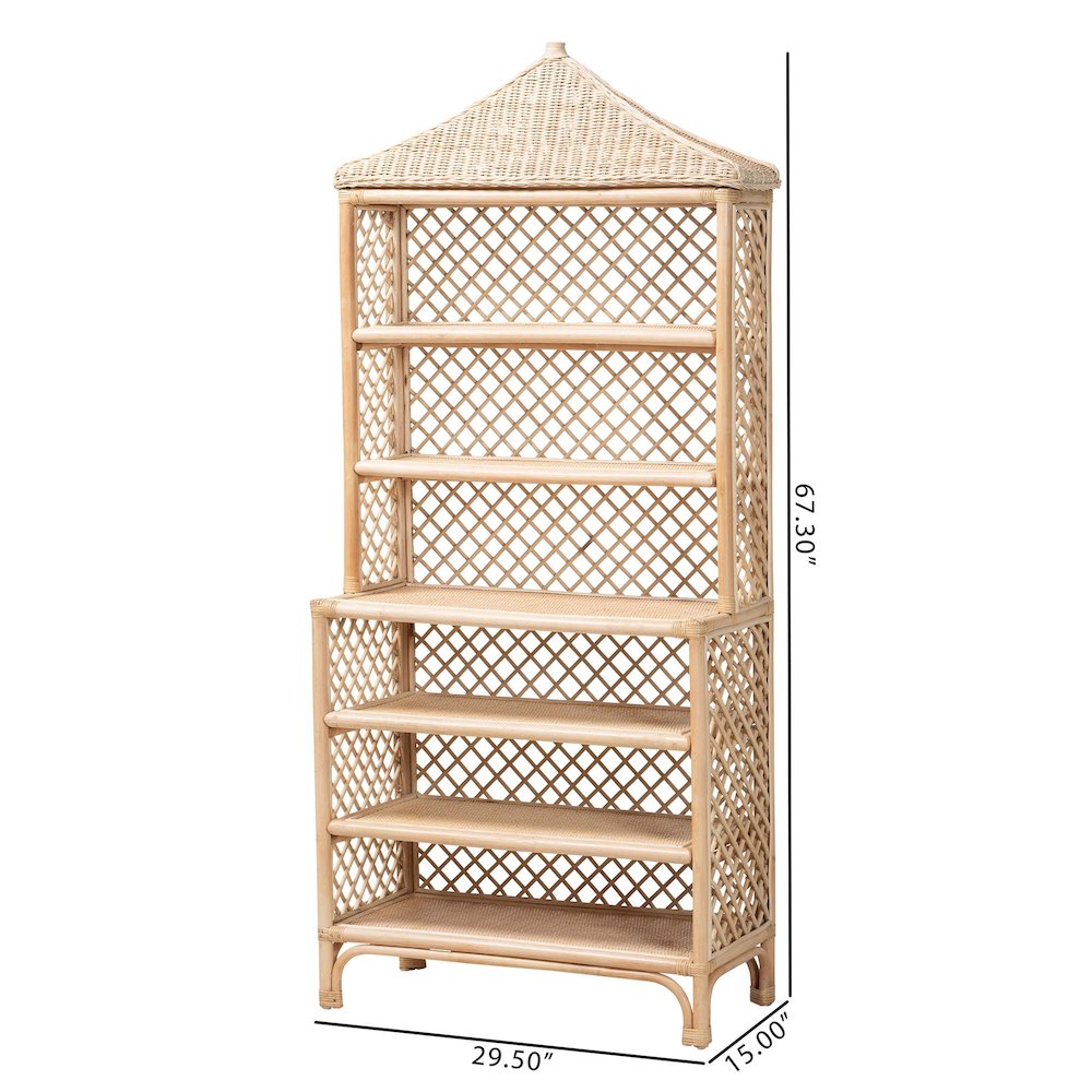 Adonis Natural Rattan Display Shelf - Freestanding 6-Tier bookcase