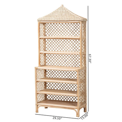 Adonis Natural Rattan Display Shelf - Freestanding 6-Tier bookcase