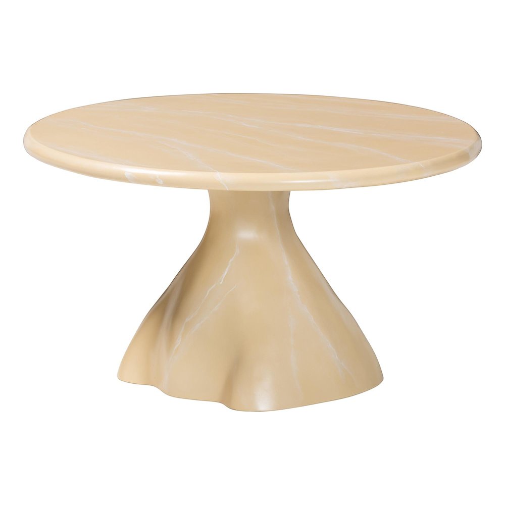 Marbled Resin Coffee Table - Sculptural Center Table, Cream