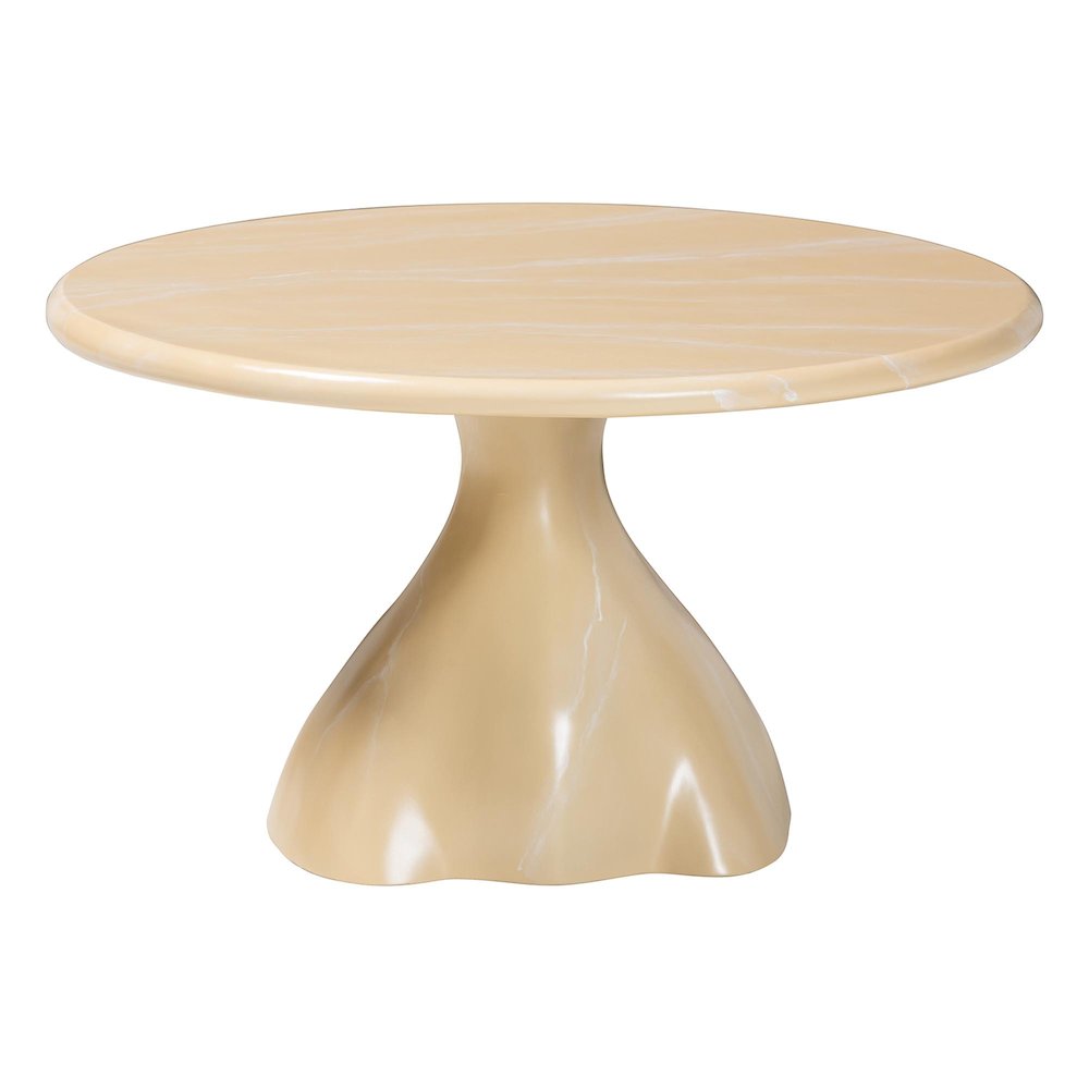 Marbled Resin Coffee Table - Sculptural Center Table, Cream