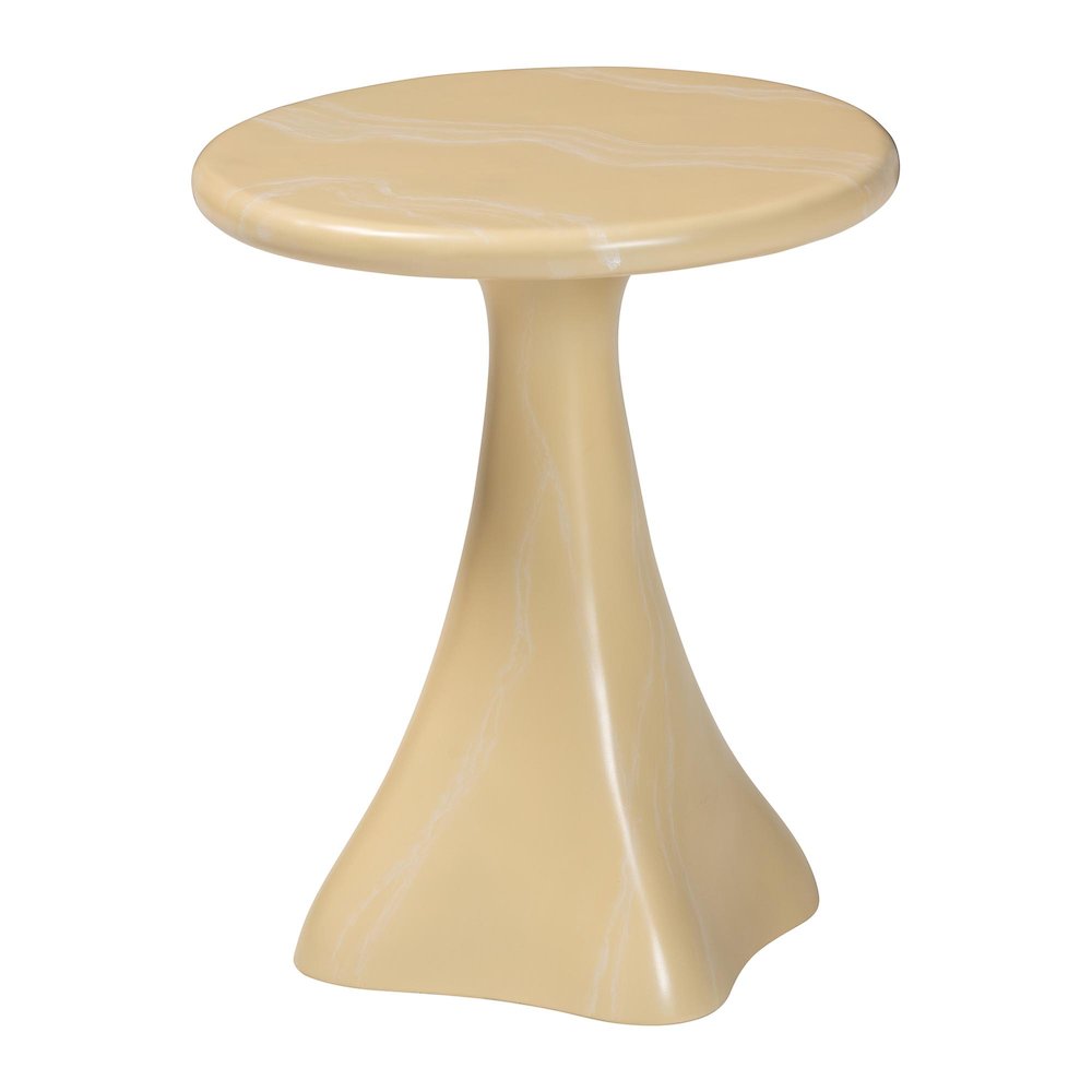 Marbled Resin End Table - Sculptural Side Table, Cream