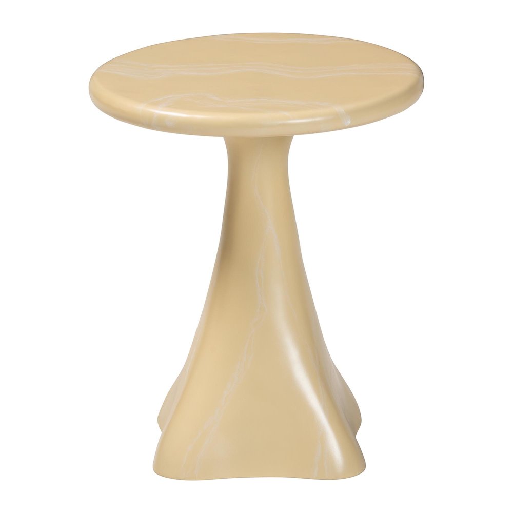 Marbled Resin End Table - Sculptural Side Table, Cream
