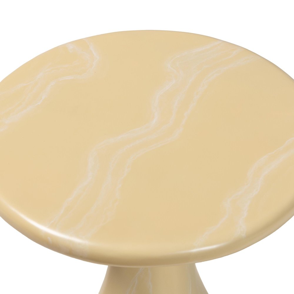 Marbled Resin End Table - Sculptural Side Table, Cream