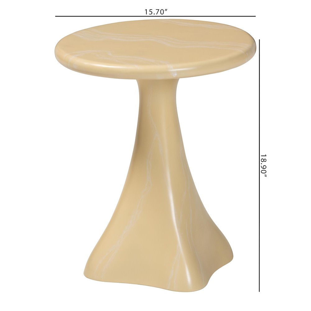 Marbled Resin End Table - Sculptural Side Table, Cream