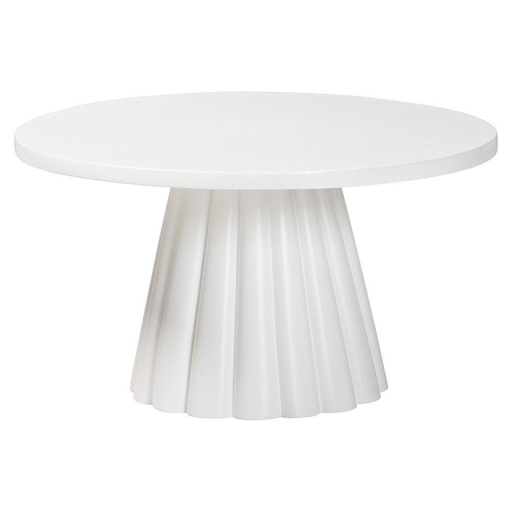 Round Coffee Table with Fluted Pedestal Base - White Resin Accent Table