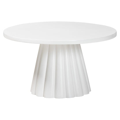 Round Coffee Table with Fluted Pedestal Base - White Resin Accent Table