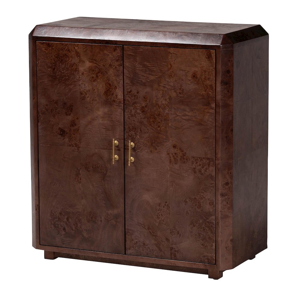 Valora Real Burl Wood Storage Cabinet in Dark Walnut Brown
