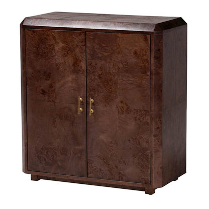 Valora Real Burl Wood Storage Cabinet in Dark Walnut Brown