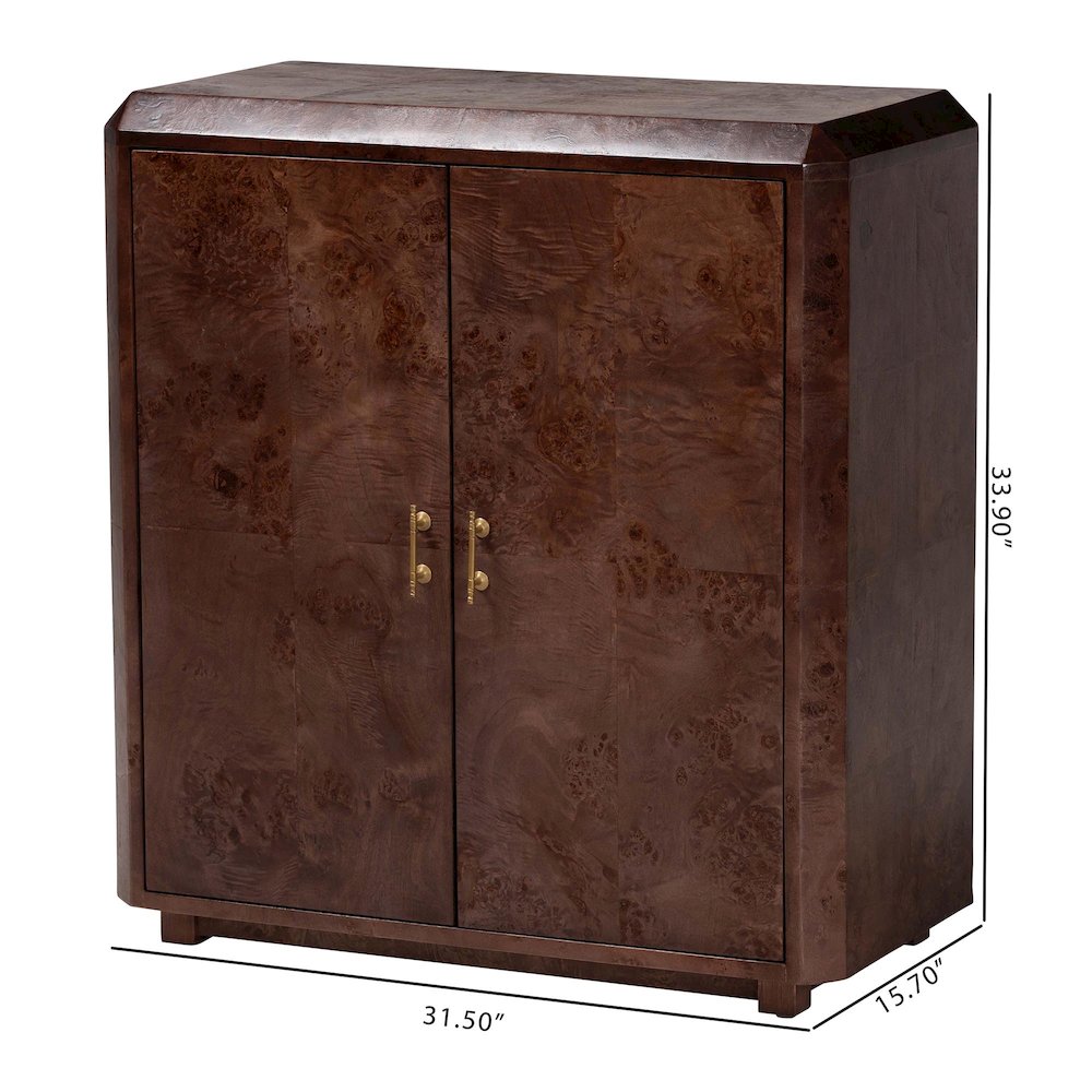 Valora Real Burl Wood Storage Cabinet in Dark Walnut Brown