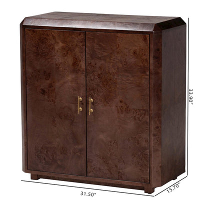 Valora Real Burl Wood Storage Cabinet in Dark Walnut Brown