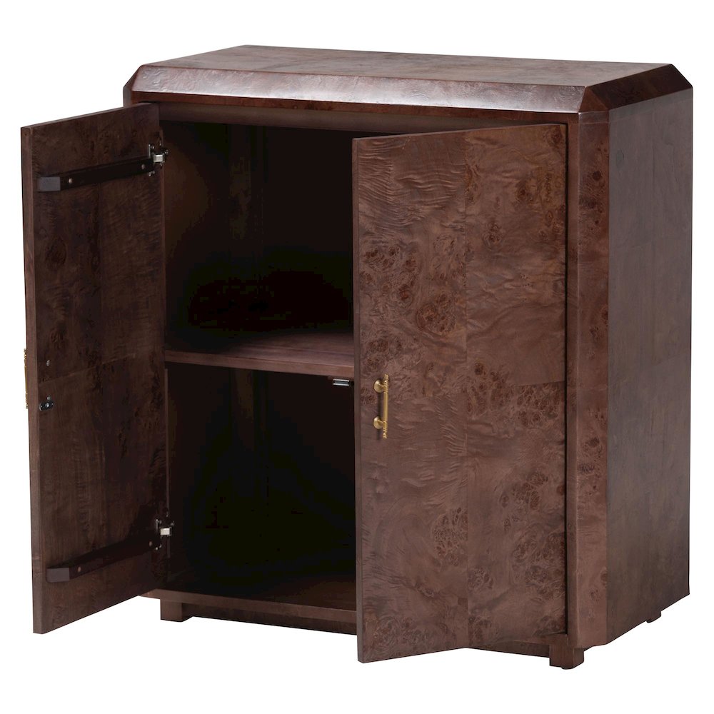 Valora Real Burl Wood Storage Cabinet in Dark Walnut Brown