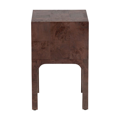 Kayla Real Burl Wood Nightstand in Dark Walnut Brown - Modern Bedside Table