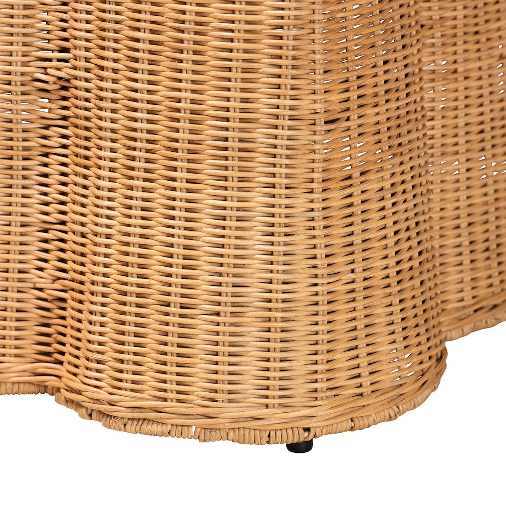 Scalloped Rattan Coffee Table - Handwoven Wicker Rectangle Accent Table