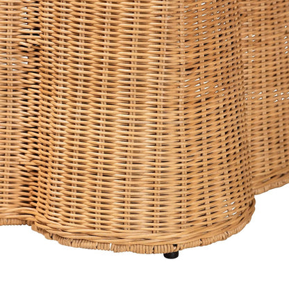 Scalloped Rattan Coffee Table - Handwoven Wicker Rectangle Accent Table