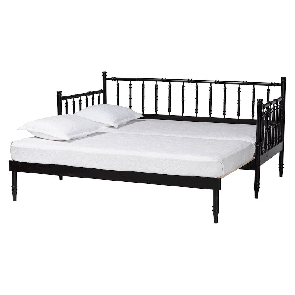 Twin-To-King Expandable Daybed-Wood Spindle Bed Frame with Bamboo-Inspired Posts