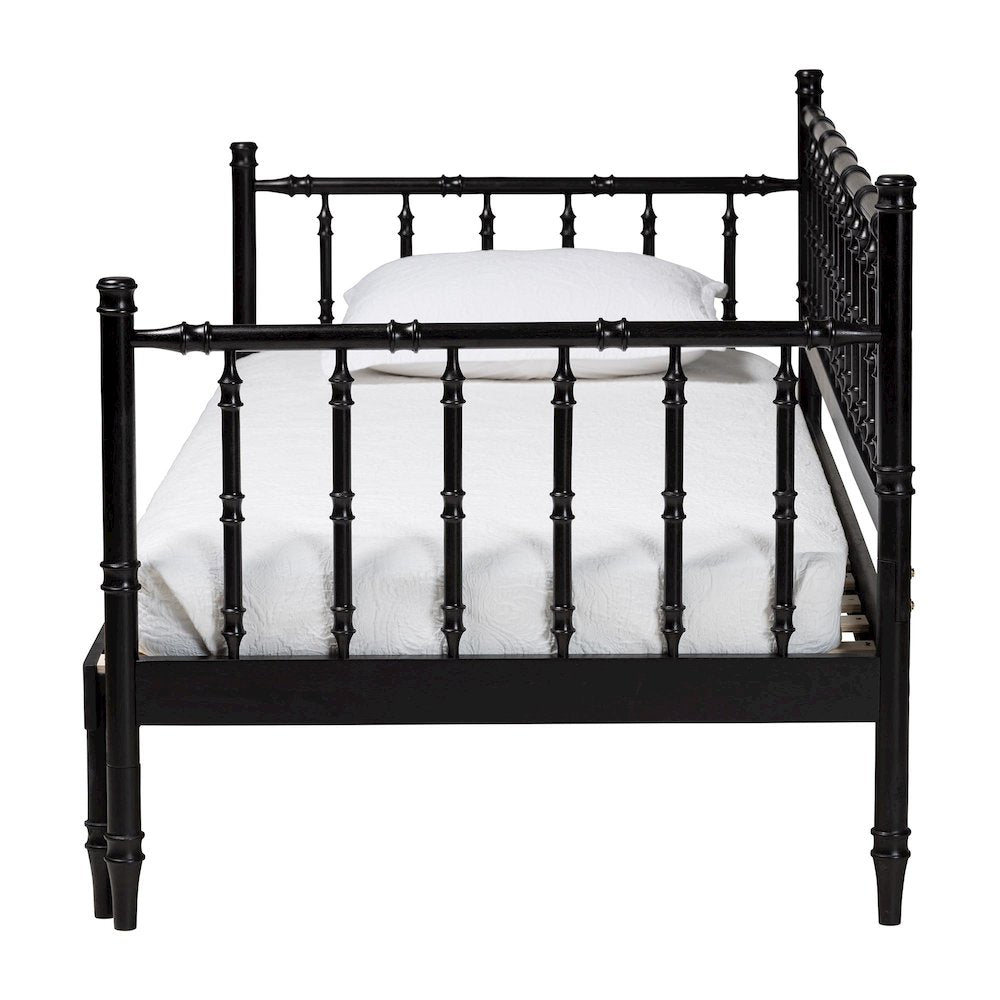Twin-To-King Expandable Daybed-Wood Spindle Bed Frame with Bamboo-Inspired Posts