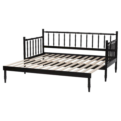 Twin-To-King Expandable Daybed-Wood Spindle Bed Frame with Bamboo-Inspired Posts