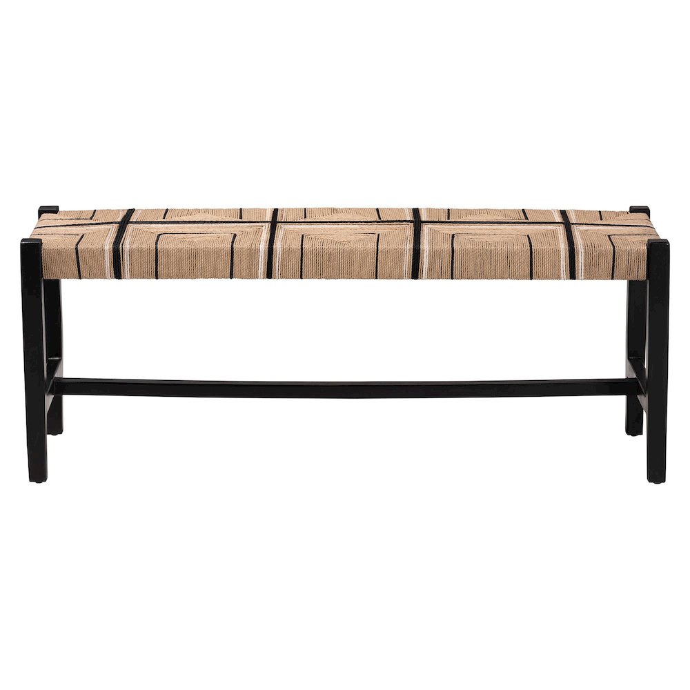 Woven Paper Loom Bench with Mahogany Wood Frame - Handcrafted Accent Seating