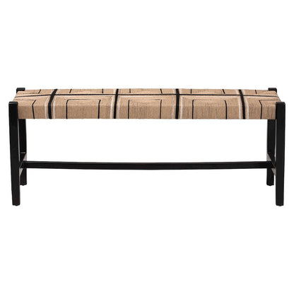 Woven Paper Loom Bench with Mahogany Wood Frame - Handcrafted Accent Seating