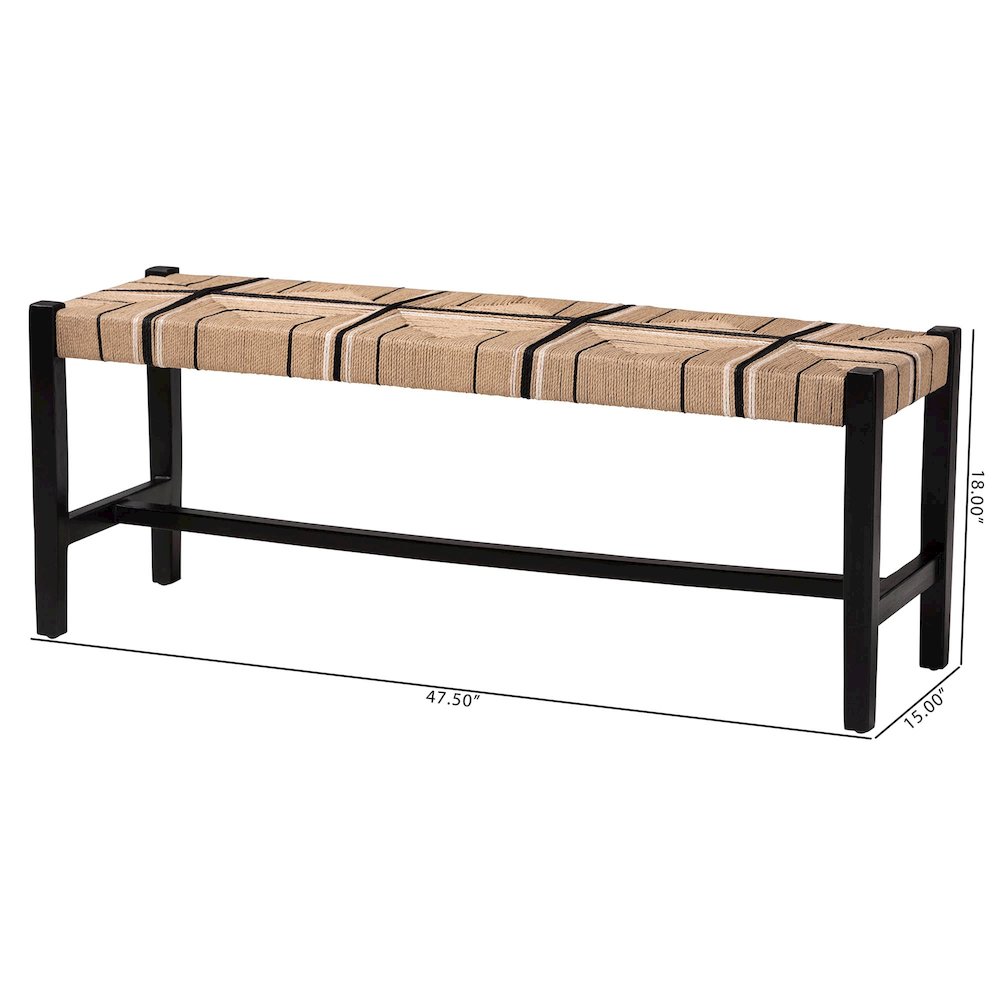 Woven Paper Loom Bench with Mahogany Wood Frame - Handcrafted Accent Seating