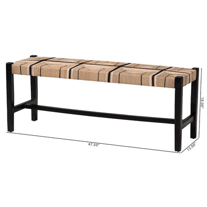 Woven Paper Loom Bench with Mahogany Wood Frame - Handcrafted Accent Seating