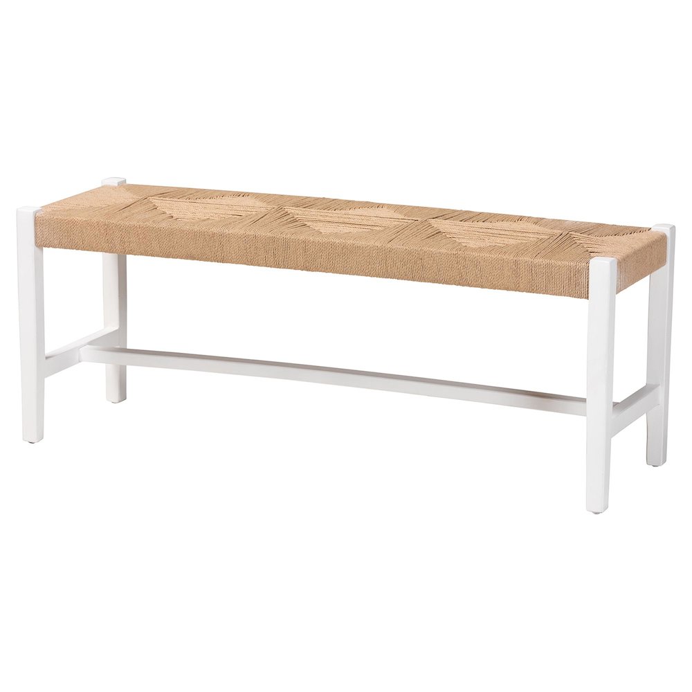 Woven Paper Loom Bench with Mahogany Wood Frame - Handcrafted Accent Seating