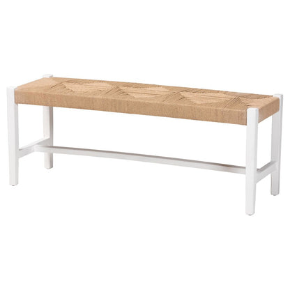 Woven Paper Loom Bench with Mahogany Wood Frame - Handcrafted Accent Seating
