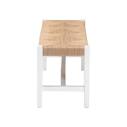 Woven Paper Loom Bench with Mahogany Wood Frame - Handcrafted Accent Seating