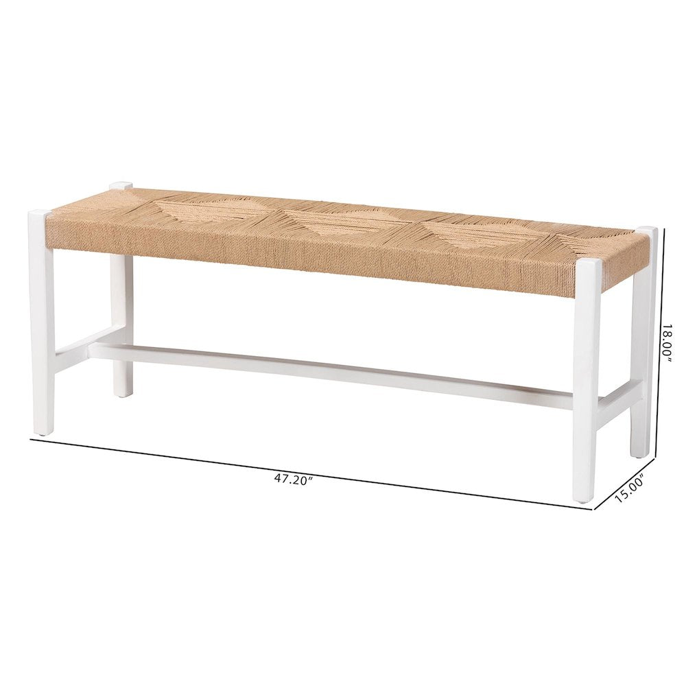 Woven Paper Loom Bench with Mahogany Wood Frame - Handcrafted Accent Seating