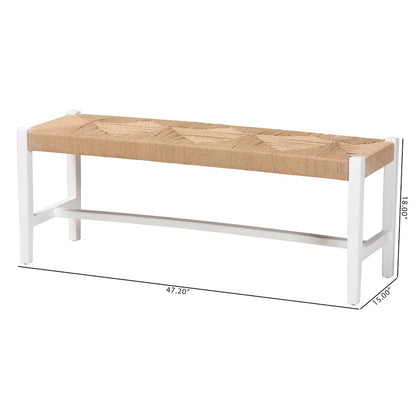 Woven Paper Loom Bench with Mahogany Wood Frame - Handcrafted Accent Seating