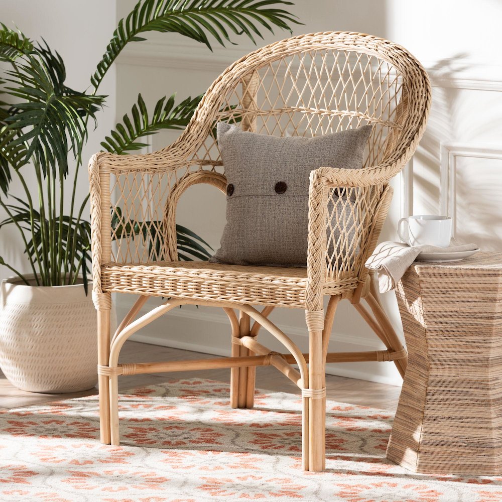 Zaira Modern Bohemian Natural Rattan Arm Chair