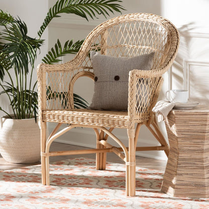 Zaira Modern Bohemian Natural Rattan Arm Chair