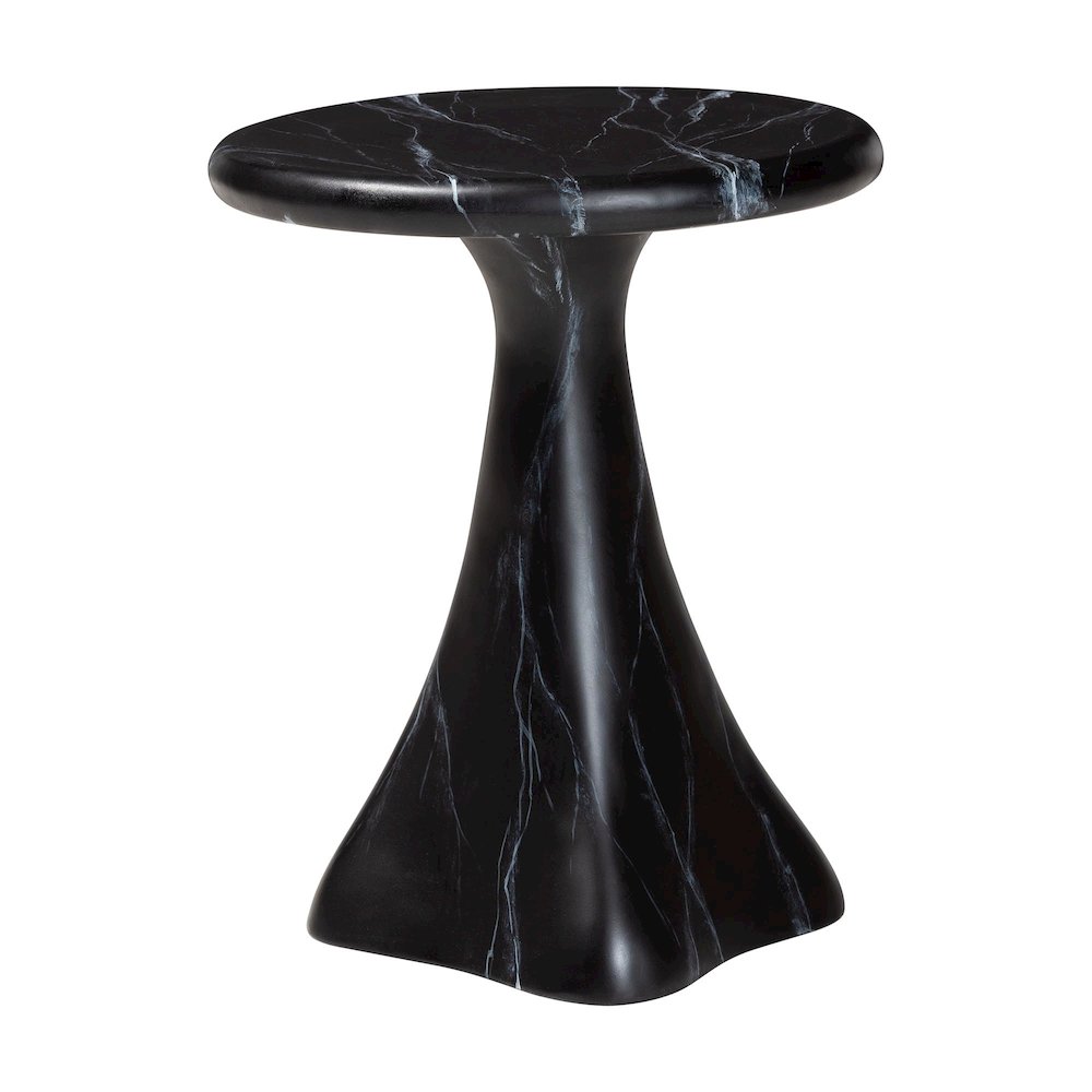 Marbled Resin End Table - Sculptural Side Table, Black