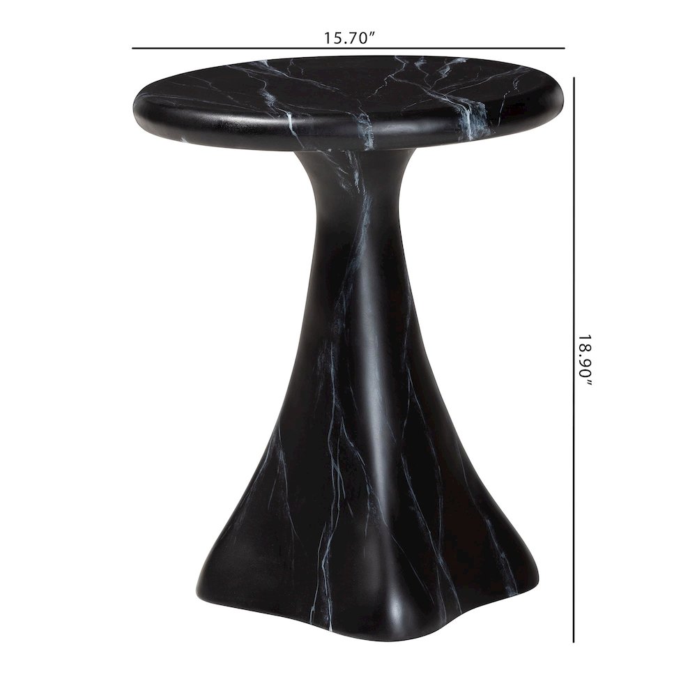 Marbled Resin End Table - Sculptural Side Table, Black
