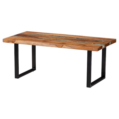 Coffee Table with Glass Inlay - Rectangular Live Edge Teak wood Accent Table