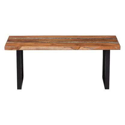 Coffee Table with Glass Inlay - Rectangular Live Edge Teak wood Accent Table
