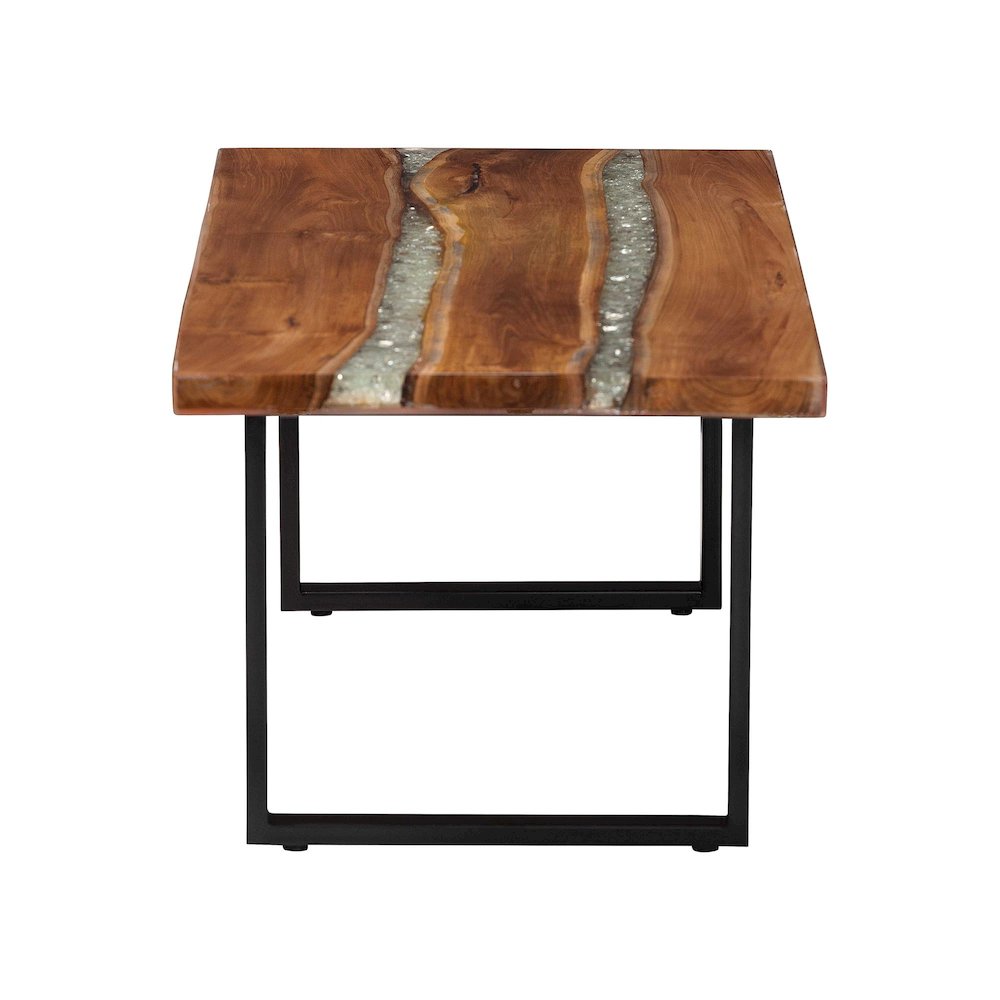 Coffee Table with Glass Inlay - Rectangular Live Edge Teak wood Accent Table