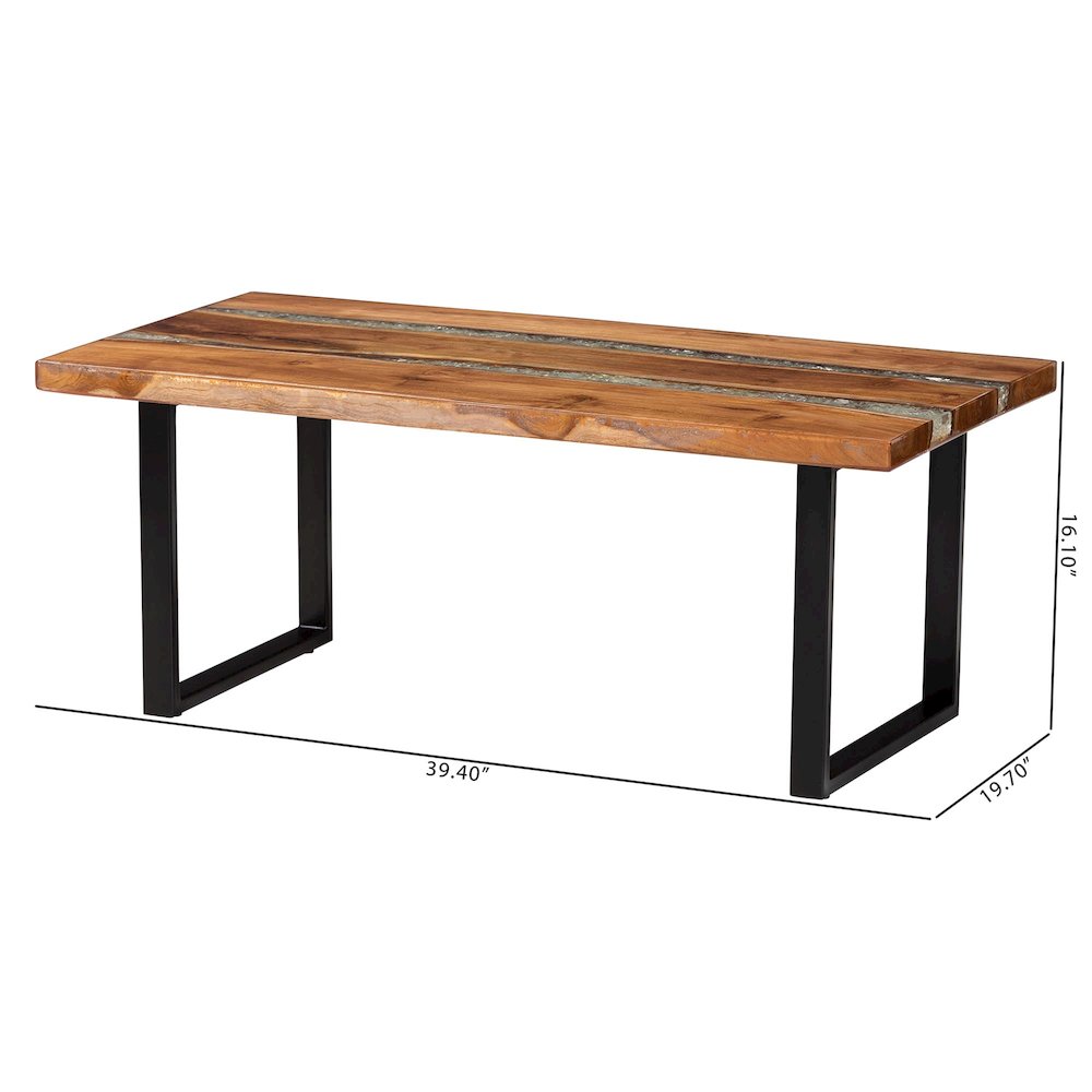 Coffee Table with Glass Inlay - Rectangular Live Edge Teak wood Accent Table
