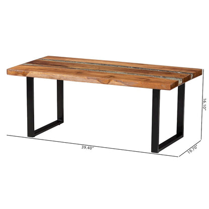 Coffee Table with Glass Inlay - Rectangular Live Edge Teak wood Accent Table