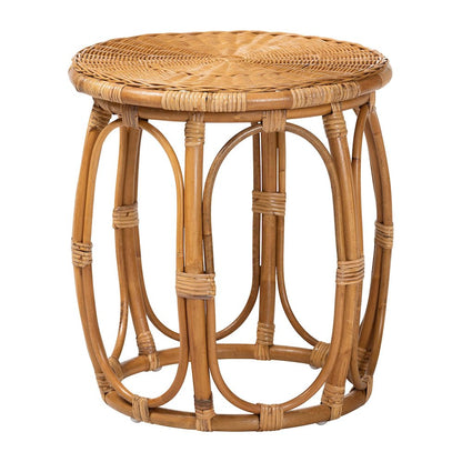 Jayana Natural Rattan Round End Table - Handwoven Wicker Accent Table