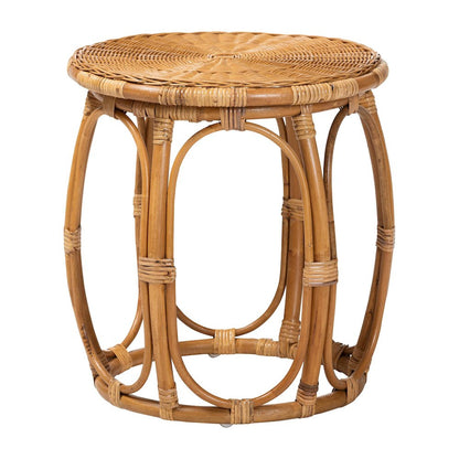 Jayana Natural Rattan Round End Table - Handwoven Wicker Accent Table