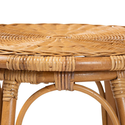 Jayana Natural Rattan Round End Table - Handwoven Wicker Accent Table