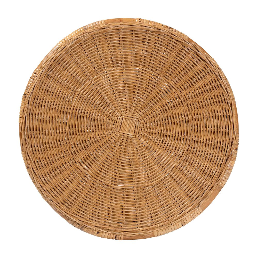 Jayana Natural Rattan Round End Table - Handwoven Wicker Accent Table