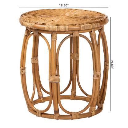 Jayana Natural Rattan Round End Table - Handwoven Wicker Accent Table