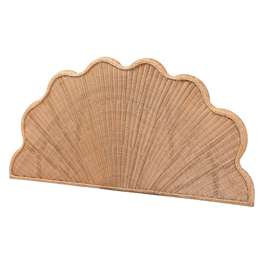 Natural Rattan Scalloped Headboard with Sunburst Weave