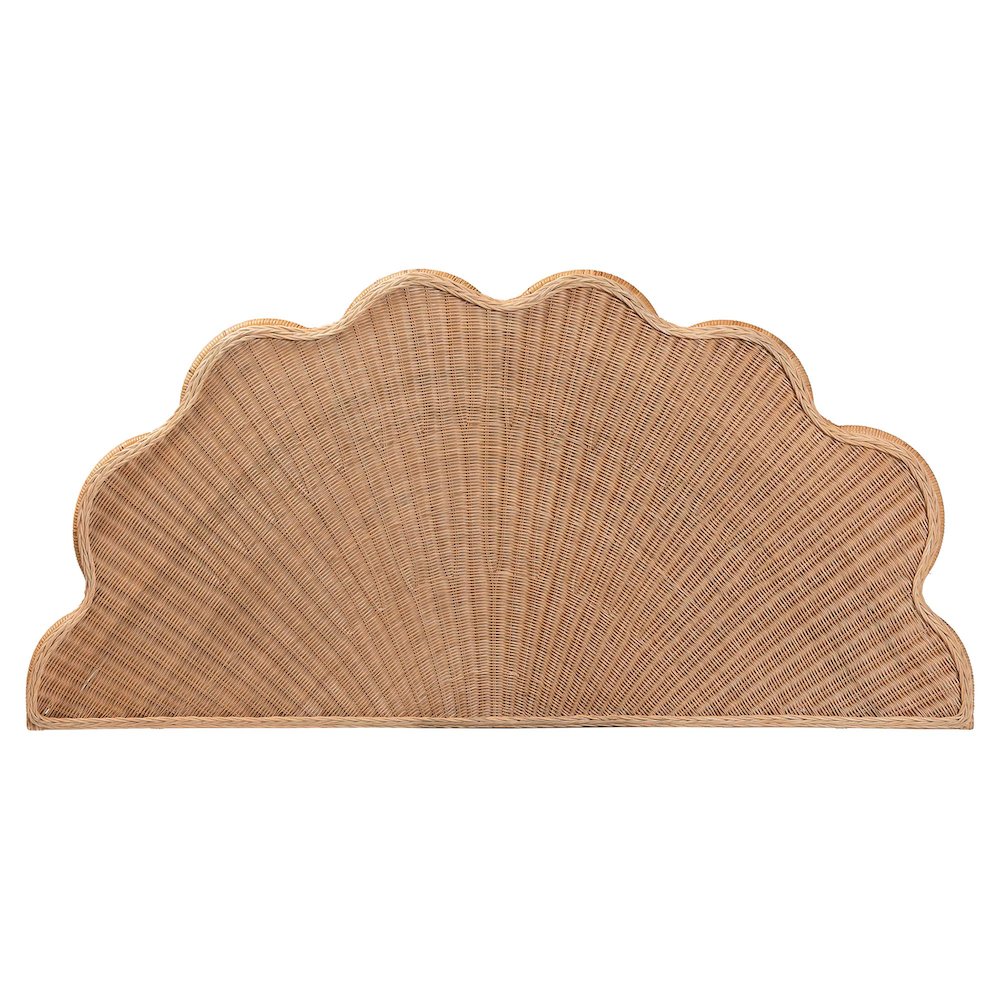 Natural Rattan Scalloped Headboard with Sunburst Weave