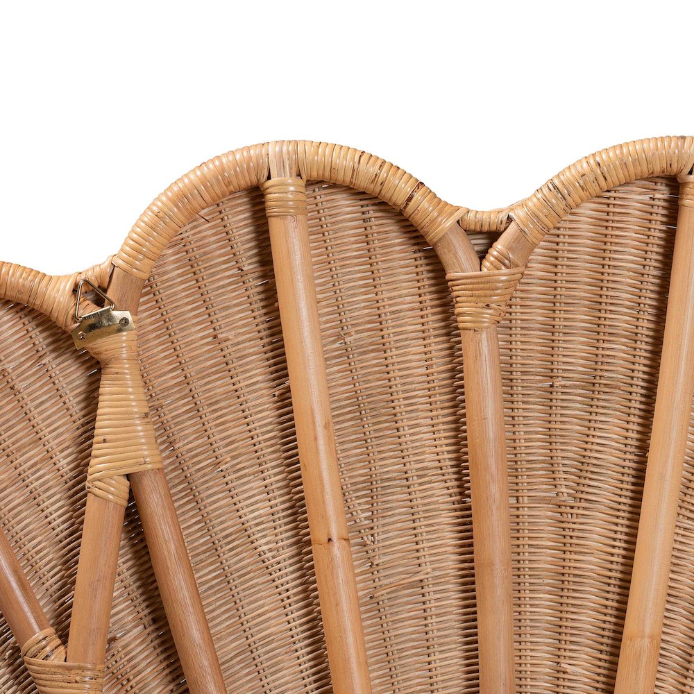 Natural Rattan Scalloped Headboard with Sunburst Weave